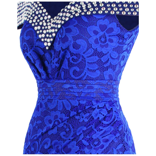 Women's Beading Boat Neck Lace Pleated Party Gown Slit Long Formal Mermaid Evening Dresses | Vimost Shop.