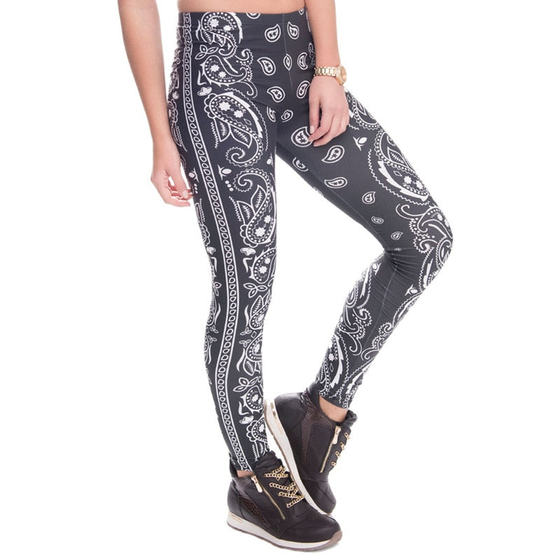 High Elasticity Bandana Printed Womens Fashion Slim Fit Legging Workout Trousers Casual Pants Leggings | Vimost Shop.