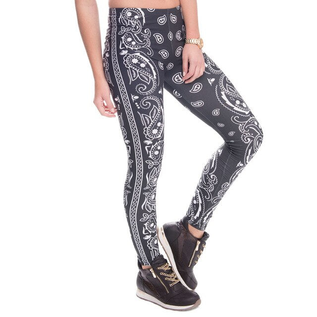 High Elasticity Bandana Printed Womens Fashion Slim Fit Legging Workout Trousers Casual Pants Leggings | Vimost Shop.