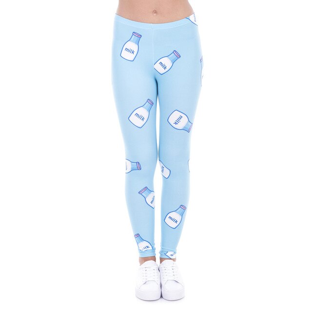 Women Legging Milk Printed Leggins for Women Trousers High Waist Blue Legins Woman Pants Stretch Leggings | Vimost Shop.