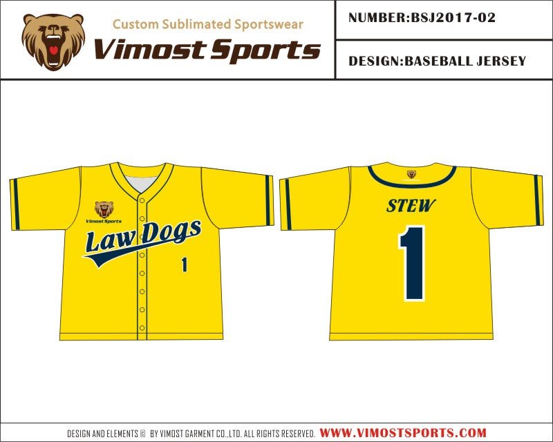 Baseball Shirts Yellow Design