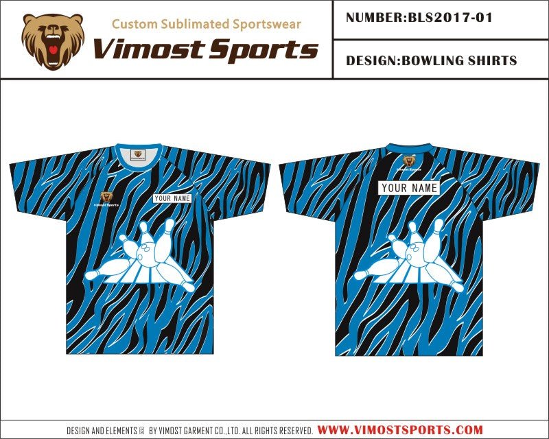 Custom Sublimated Bowling Shirts blue Design