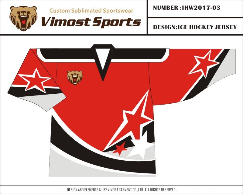 Custom Vimost Sports Red Stars Design Inline Hockey Jersey