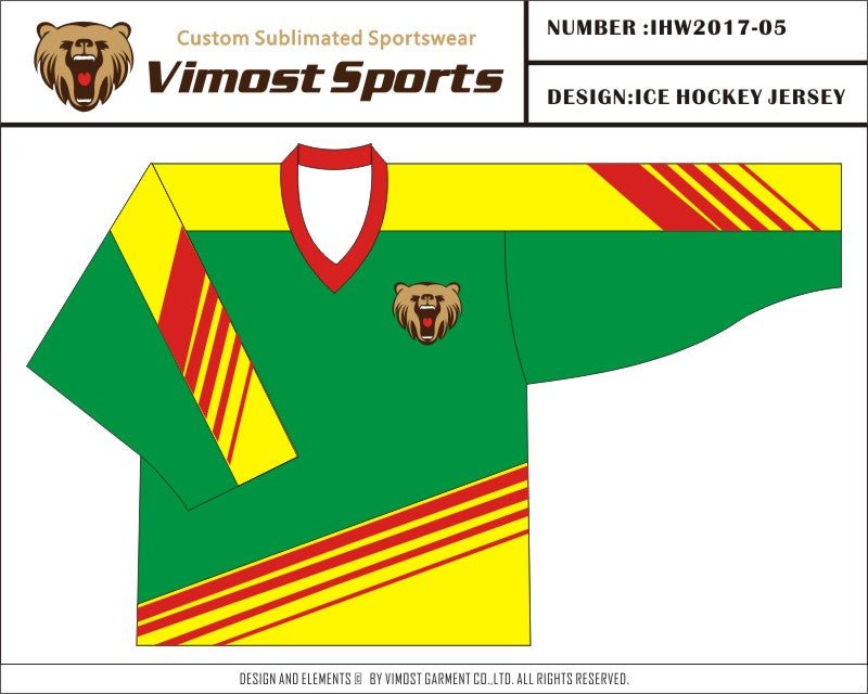 Vimost Sports Green Yellow Simple Design Ice Hockey Shirts