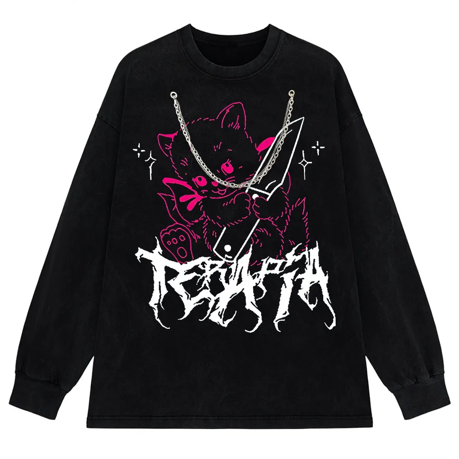 Men's Cute Anime E-Girl Kawaii T-Shirt Vintage Harajuku Streetwear Loose Fit