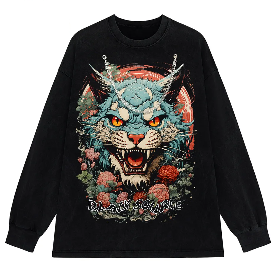 Japanese Tiger Head Graphic T-Shirt Oversized Streetwear Y2K Tee