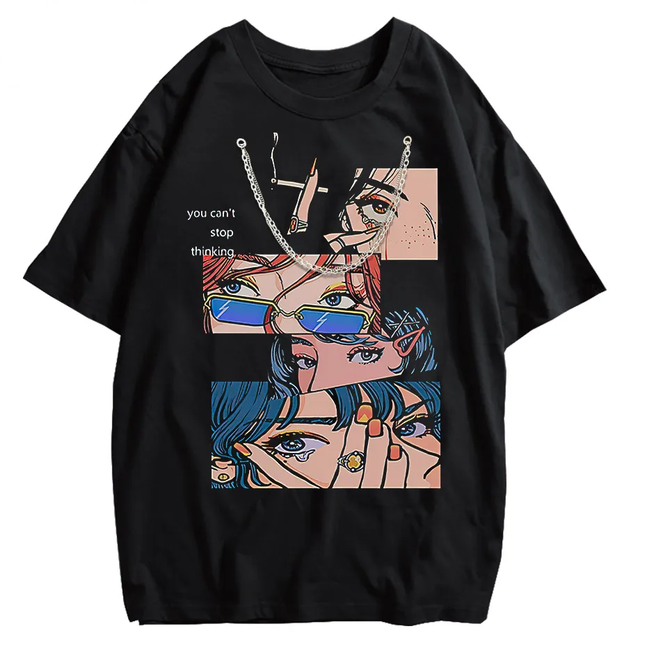 Harajuku Hip Hop Streetwear Anime Cartoon T-Shirt Men Loose Y2K Tee