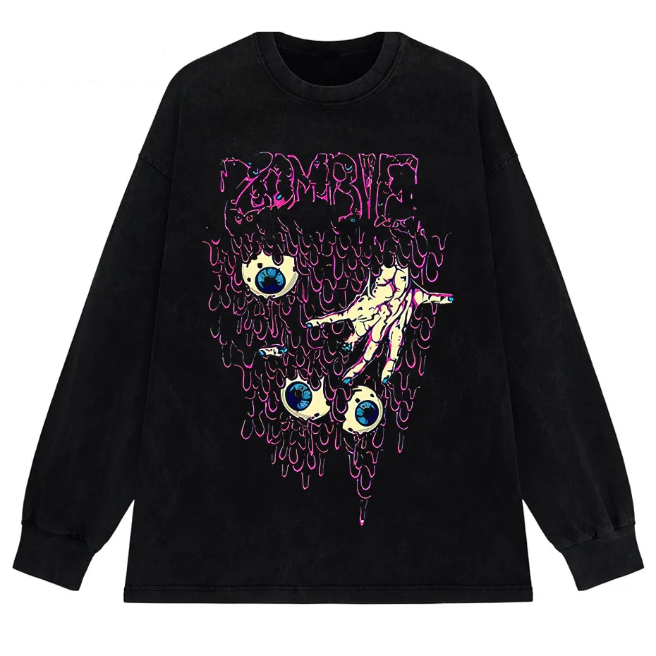 Y2K Zombie Horror Gothic Washed Cotton Oversized T-Shirt
