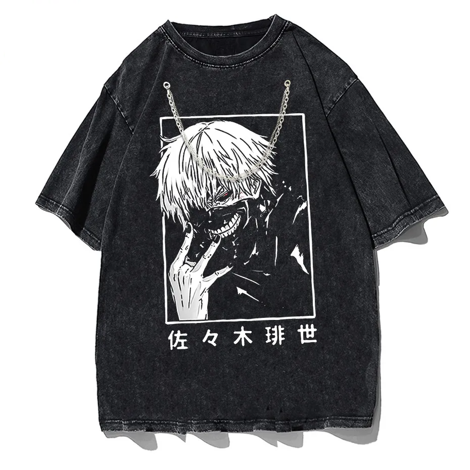 Washed Japanese Anime Graphic Streetwear T-Shirt