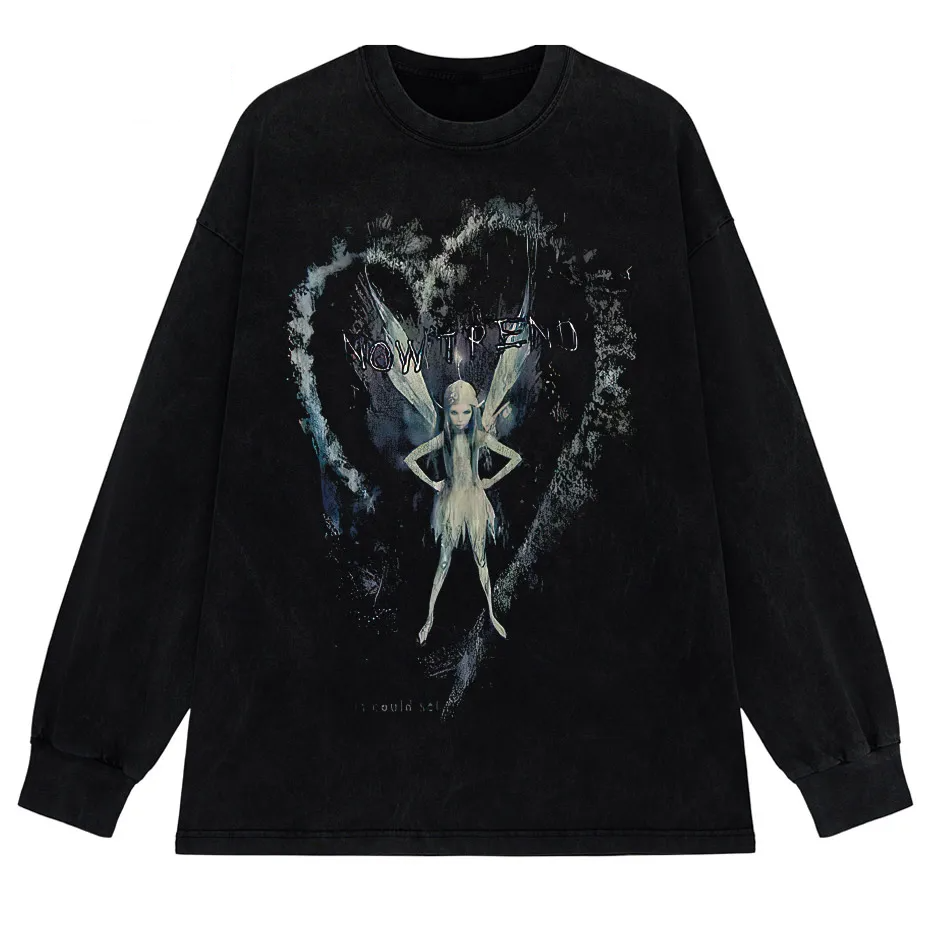 Women's Harajuku Retro Elf Print T-Shirt Hip Hop Oversized Short Sleeve Tee