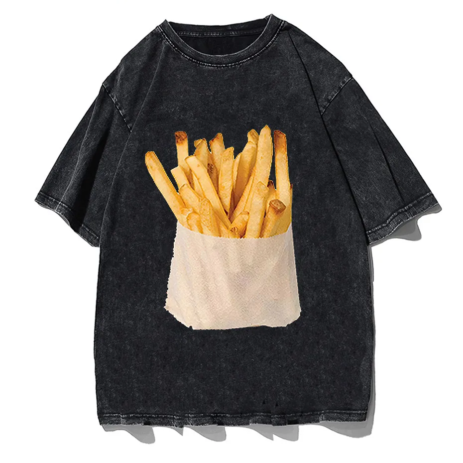 Retro Harajuku Y2K Streetwear Funny Double-Sided French Fries T-Shirt