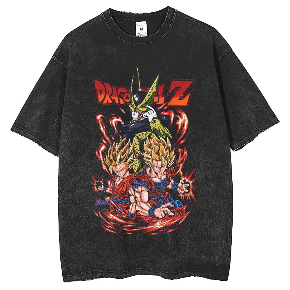 Anime Dragon Ball Goku Vintage Washed Oversized T-Shirt Cotton Streetwear Tee