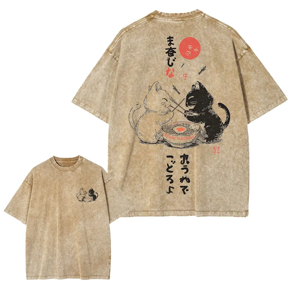 Cartoon Cat Graphic T-Shirt Japanese Harajuku Streetwear Cotton Tee