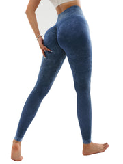 Women's Hollow Wide Band Waist Sports Leggings With Butt Ruching, Scrunch Butt Lifting Tights Seamless Yoga Tummy Control Pants