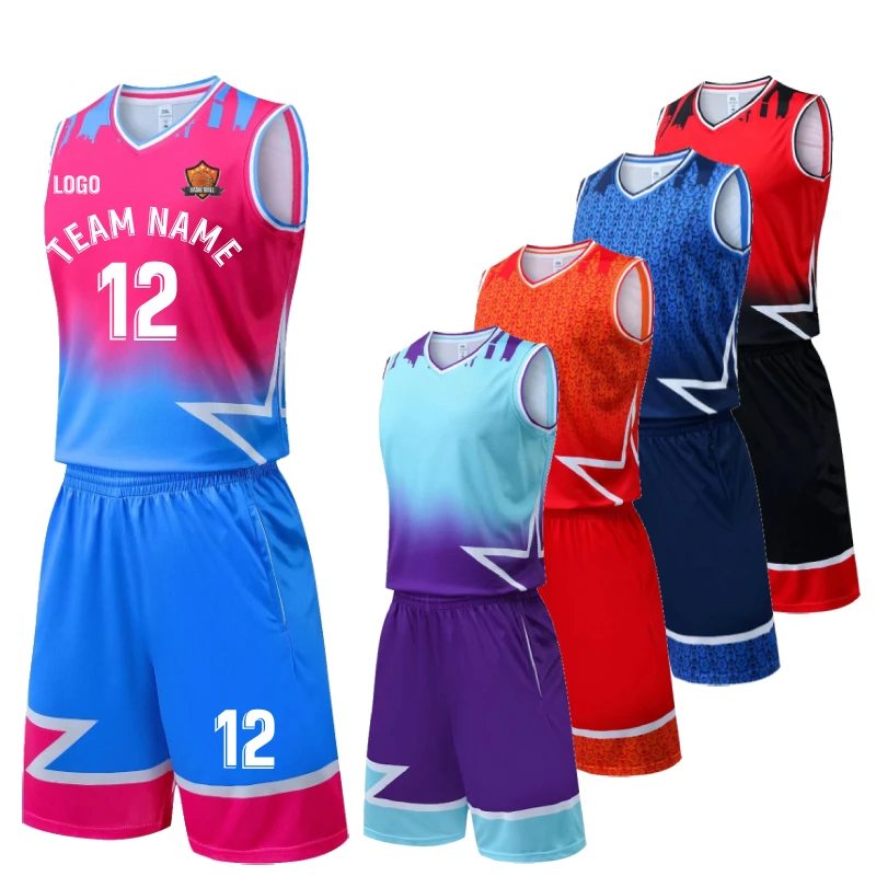 Custom Basketball Jersey Set Star Design Team Uniform for Men Women Kids