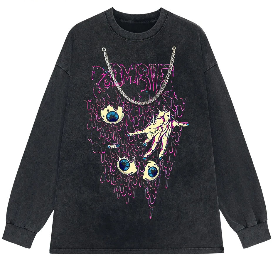 Y2K Zombie Horror Gothic Washed Cotton Oversized T-Shirt