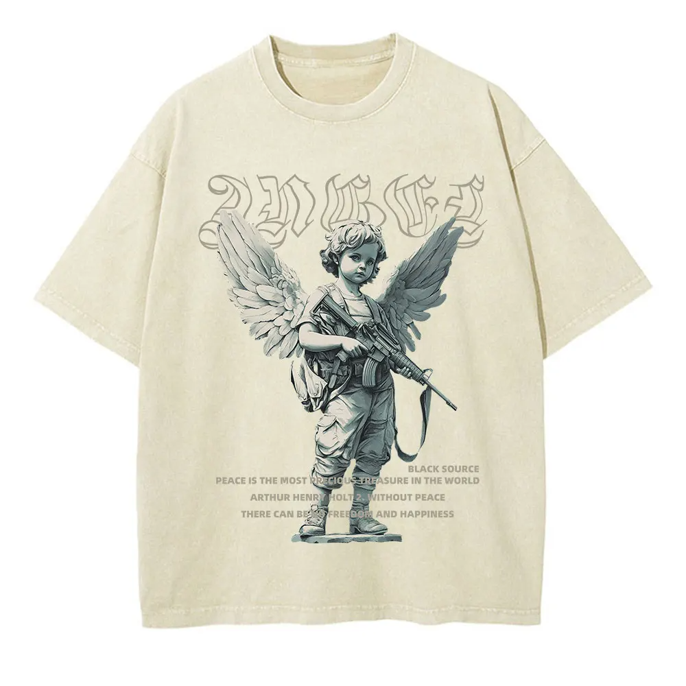 Angel Cupid Mythology Graphic T-Shirt Unisex Washed Loose Short Sleeve Tee
