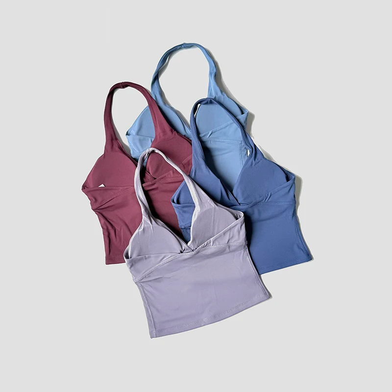 Women’s Halter Backless Sports Tank with Built-In Pads