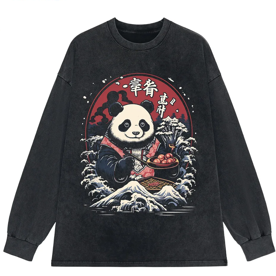 Japanese Style Panda Hip-Hop Retro Distressed T-Shirt