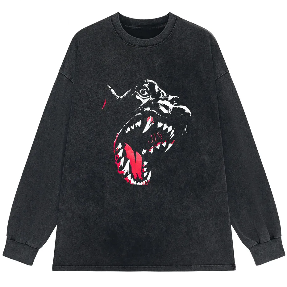 Black Source Vintage Men’s T-Shirt High Street Skull Pattern Acid Wash