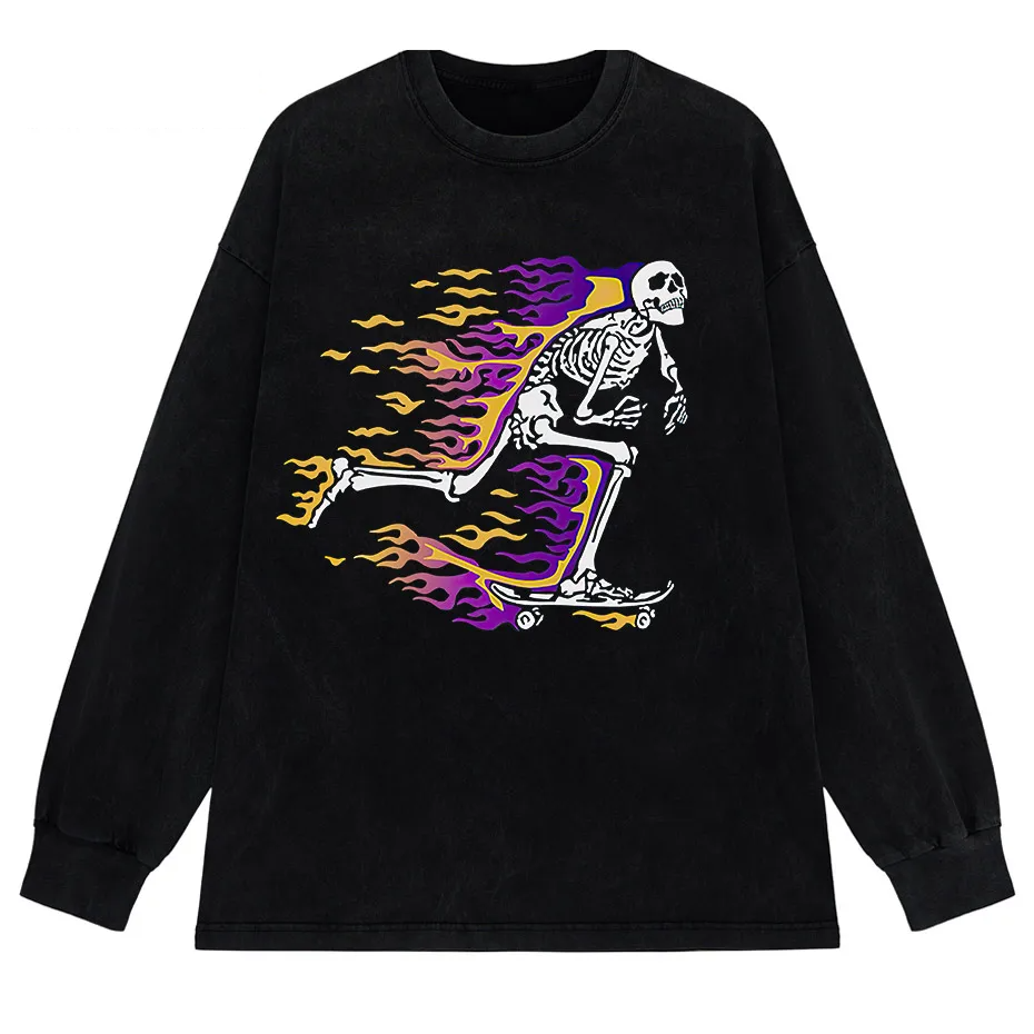 Vintage Washed Skull Graphic T-Shirt Men's Unisex High Street Oversized Tee