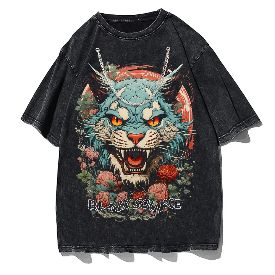 Japanese Tiger Head Graphic T-Shirt Oversized Streetwear Y2K Tee