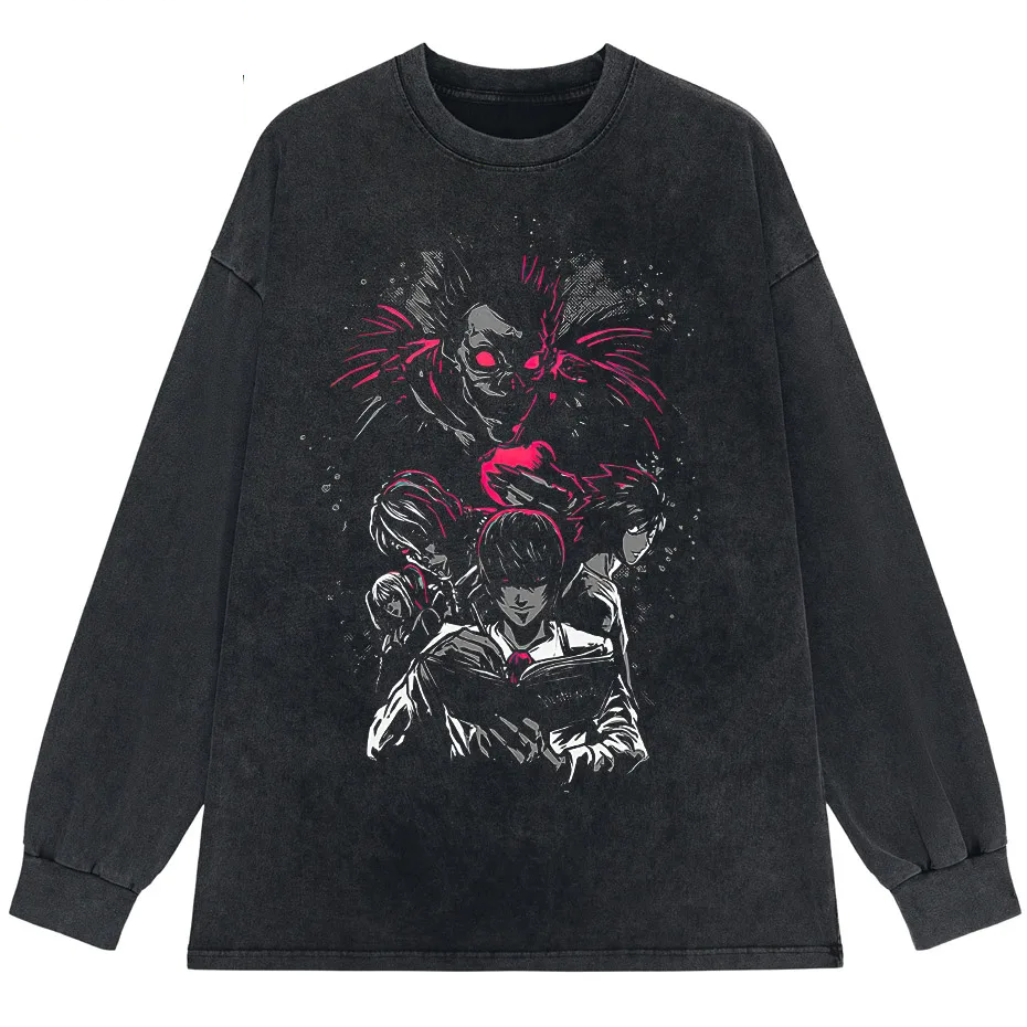 Men's Harajuku Distressed Anime Print T-Shirt Hip Hop Streetwear Cotton Oversized Tee
