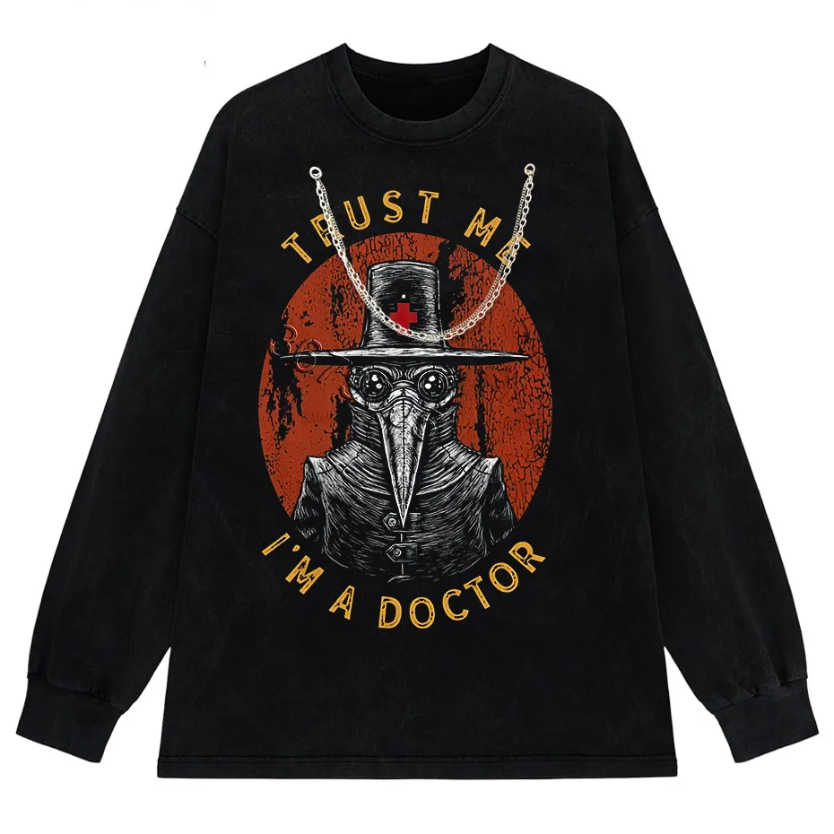 Funny Plague Doctor Graphic T-Shirt Men Cotton Streetwear Tee