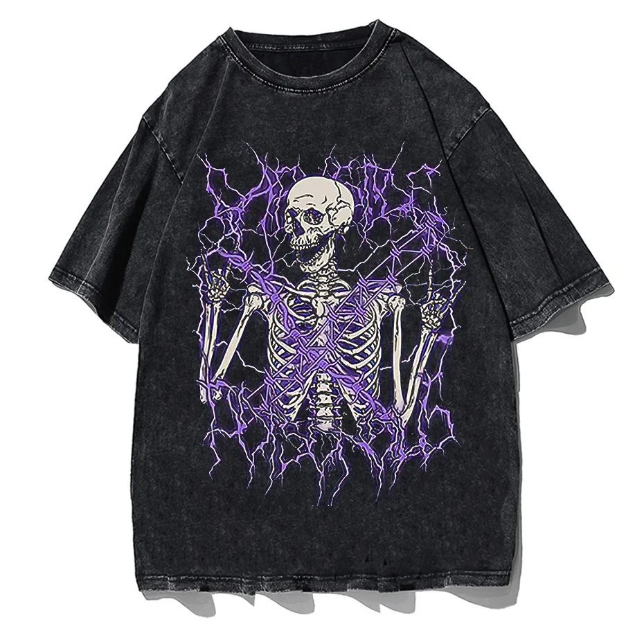 Angel Skull Graphic T-Shirt Plus Size Goth Streetwear Cotton Short Sleeve Unisex