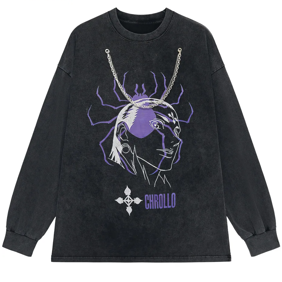 Vintage Washed Hunter x Hunter Chrollo Phantom Troupe Anime T-Shirt Men Harajuku Tee