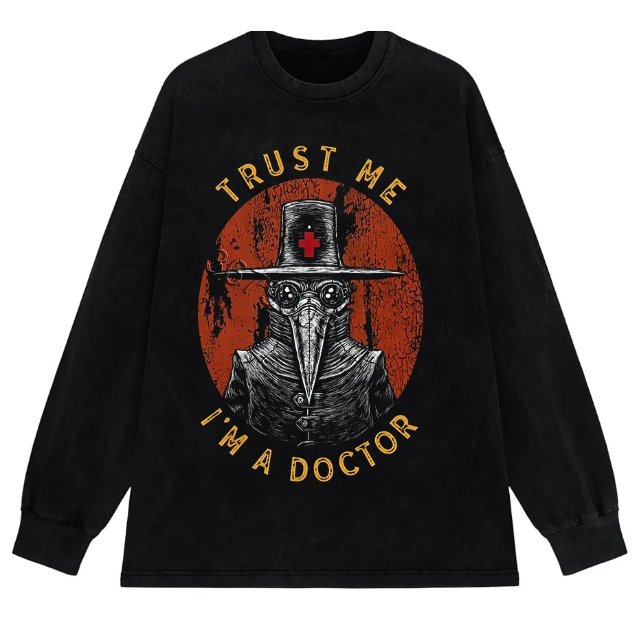 Funny Plague Doctor Graphic T-Shirt Men Cotton Streetwear Tee