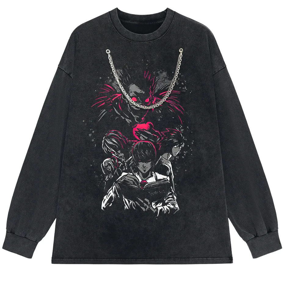 Men's Harajuku Distressed Anime Print T-Shirt Hip Hop Streetwear Cotton Oversized Tee
