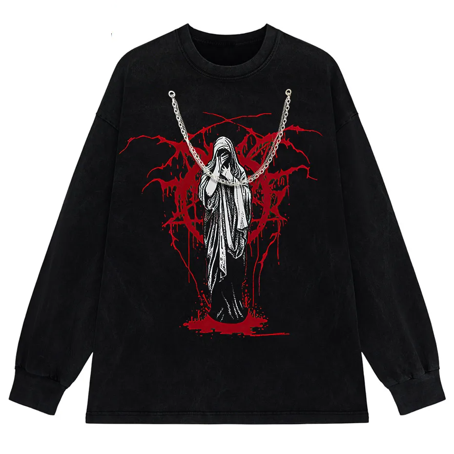 Men's Y2K Punk Harajuku Dark Goth Vintage T-Shirt Loose Fit Cotton Short Sleeve