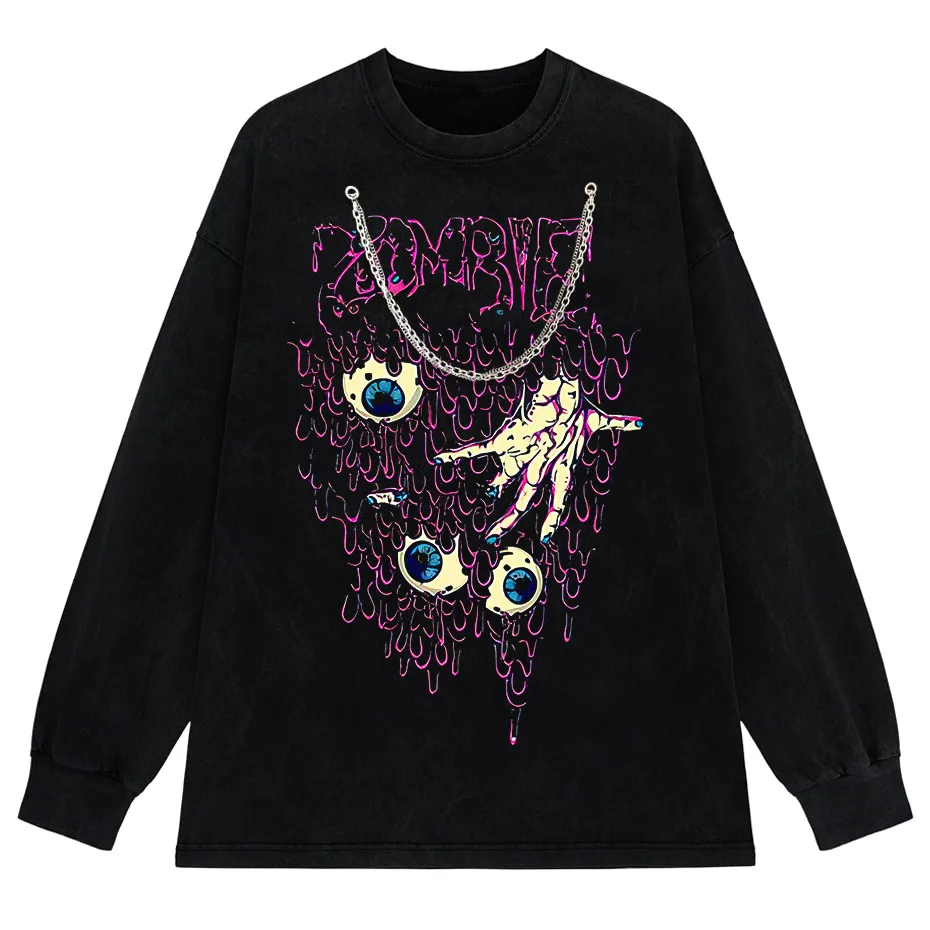 Y2K Zombie Horror Gothic Washed Cotton Oversized T-Shirt
