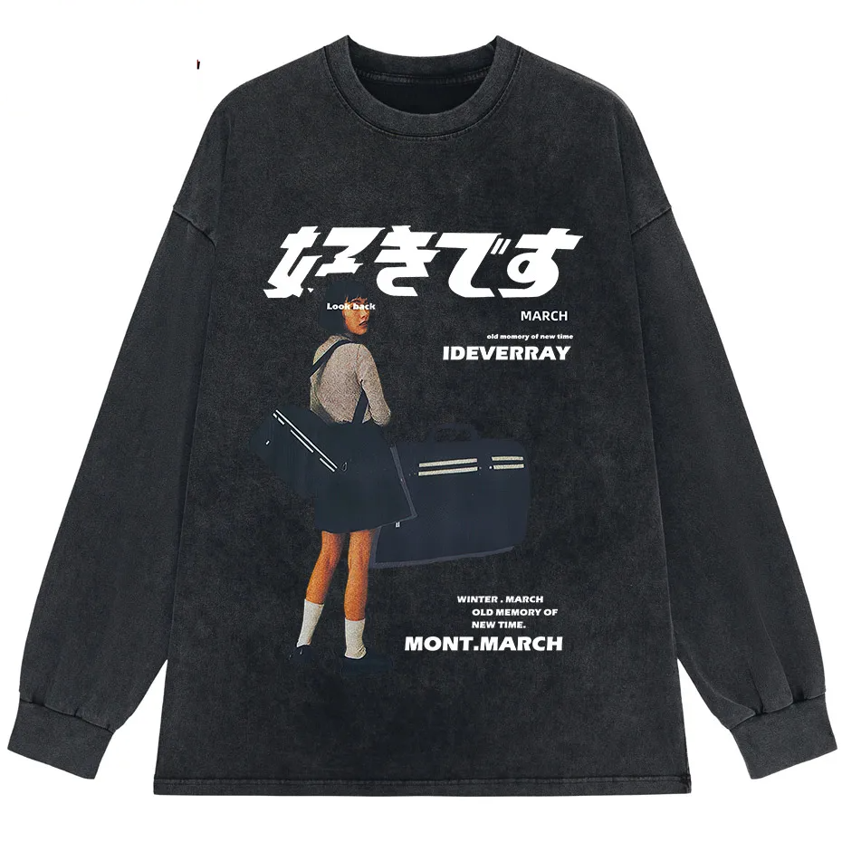 Men's Harajuku Kanji Girl Graphic T-Shirt Japanese Print Cotton Loose Fit Streetwear
