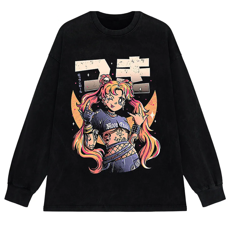 Men's Retro Anime Girl Graphic T-Shirt Cotton Oversized Vintage Tee