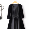 Autumn Thin Elastic Waist Fake Two Piece O Neck Drape Velvet Hepburn Style Female Dress