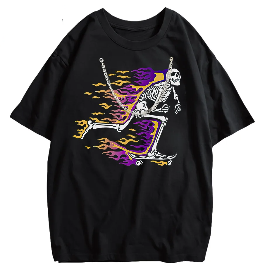 Vintage Washed Skull Graphic T-Shirt Men's Unisex High Street Oversized Tee