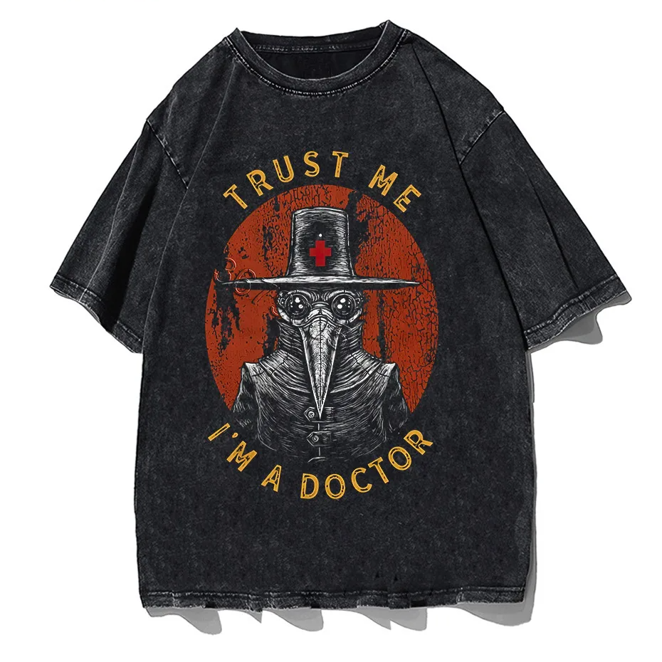 Funny Plague Doctor Graphic T-Shirt Men Cotton Streetwear Tee