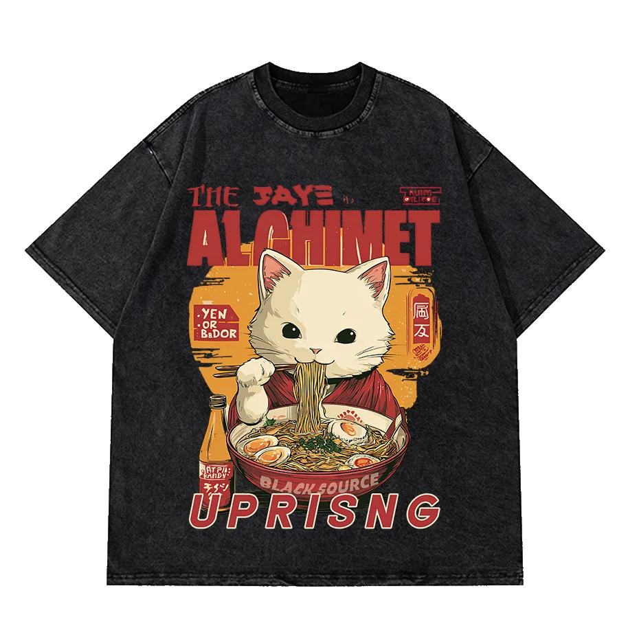 Cute Cat Noodle Kids T-Shirt Oversized Cotton Summer Tee