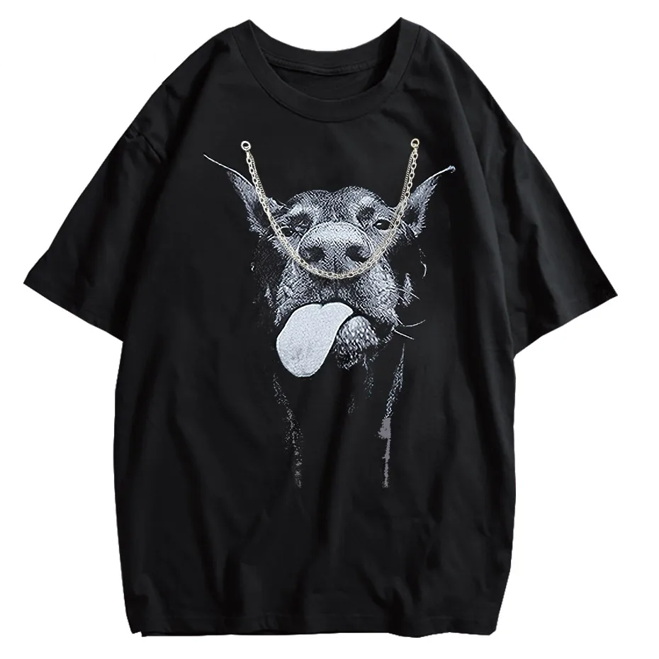 Gothic Dog Letter Print Vintage Washed Oversized T-Shirt