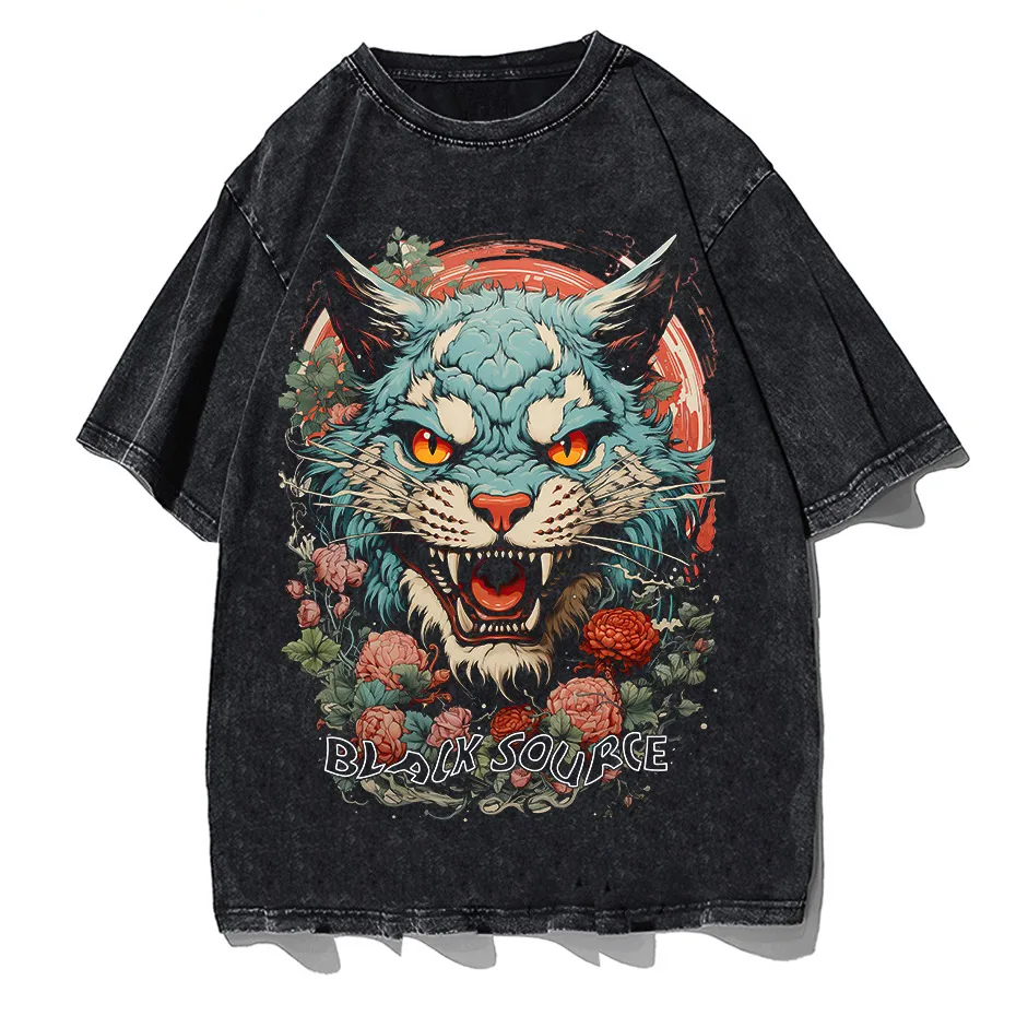 Japanese Tiger Head Graphic T-Shirt Oversized Streetwear Y2K Tee