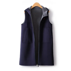 Mid Length Waistcoat Sleeveless Jackets Two Sided Wearing Contrasting Color Hooded Air Cotton Drape Vest For Women