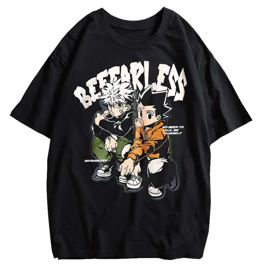 Men's Distressed Anime Graphic T-Shirt Hip Hop Harajuku Streetwear Cotton Oversized Tee