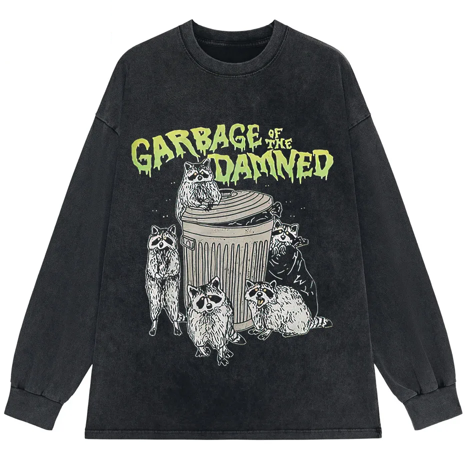 Vintage Raccoon Graphic T-Shirt Men High Street Streetwear