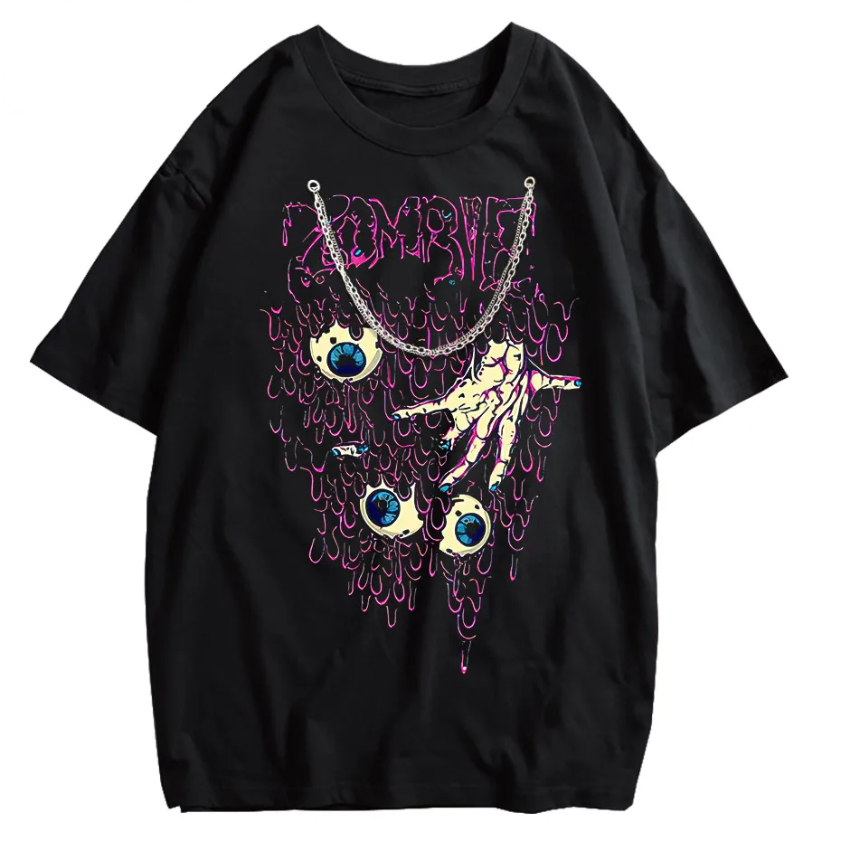 Y2K Zombie Horror Gothic Washed Cotton Oversized T-Shirt