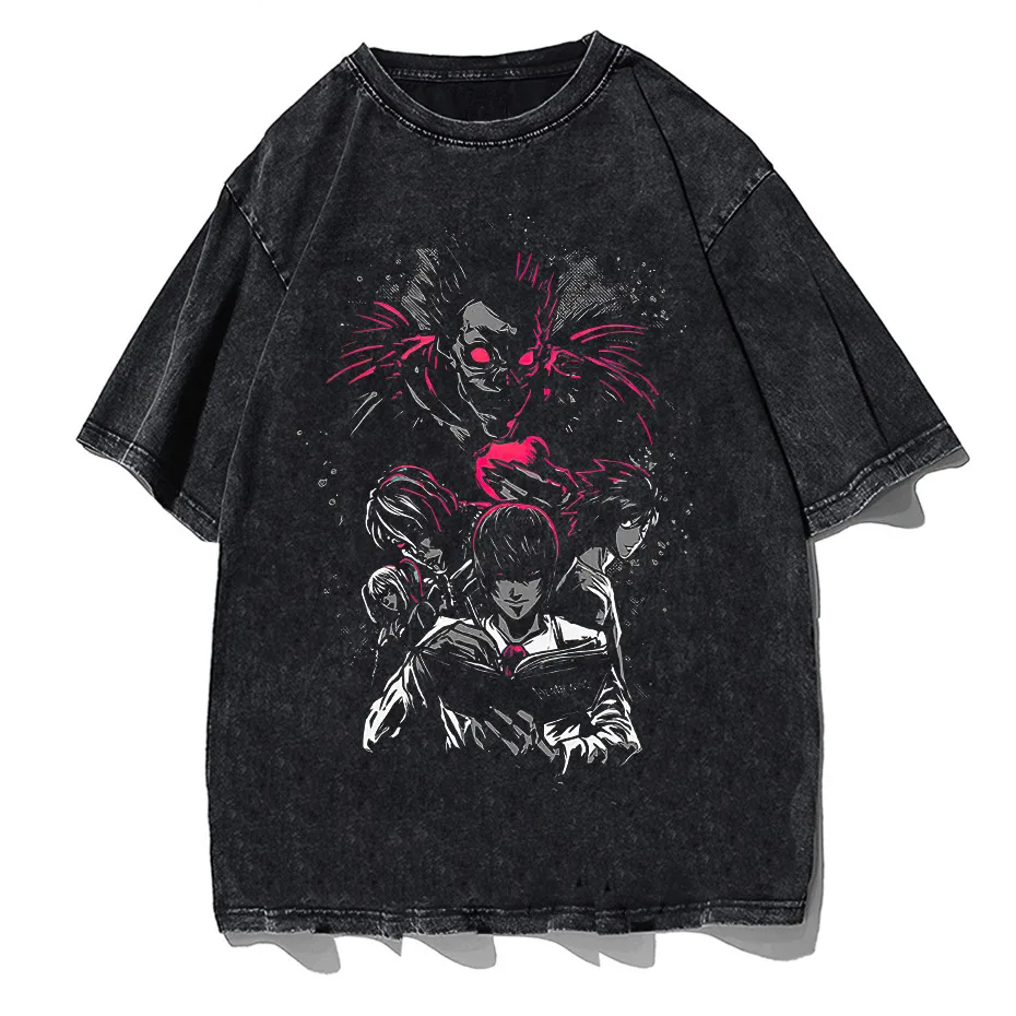 Men's Harajuku Distressed Anime Print T-Shirt Hip Hop Streetwear Cotton Oversized Tee