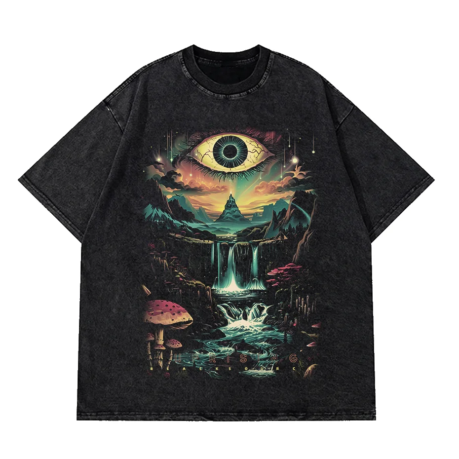 Vintage Washed Cotton Dark Fantasy Forest Eye Graphic T-Shirt