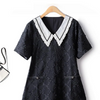 European Station Jacquard Women's Dresses Summer V Neck Lace Embroidery Contrast Color Hepburn Style Black Banquet Dress