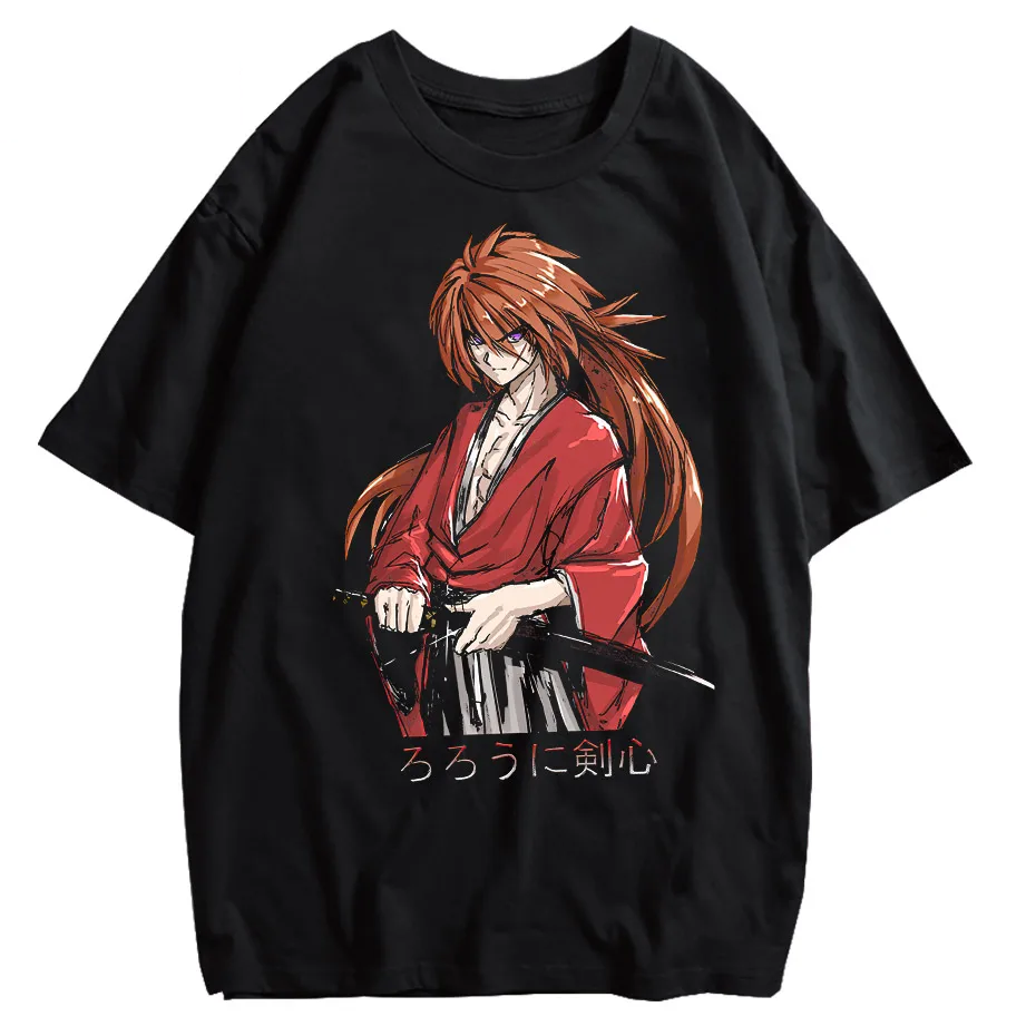 Rurouni Kenshin Washed Anime Graphic T-Shirt Men's Harajuku Streetwear Vintage Cotton Tee